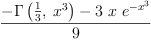 
\label{eq13}\frac{-{\Gamma \left({{\frac{1}{3}}, \:{{x}^{3}}}\right)}-{3 \  x \ {{e}^{-{{x}^{3}}}}}}{9}