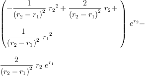 
\label{eq30}\begin{array}{@{}l}
\displaystyle
{{\left({
\begin{array}{@{}l}
\displaystyle
-{{\frac{1}{{\left({r_{2}}-{r_{1}}\right)}^{2}}}\ {{r_{2}}^{2}}}+{{\frac{2}{{\left({r_{2}}-{r_{1}}\right)}^{2}}}\ {r_{2}}}+ 
\
\
\displaystyle
{{\frac{1}{{\left({r_{2}}-{r_{1}}\right)}^{2}}}\ {{r_{1}}^{2}}}
