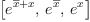
\label{eq2}\left[{{e}^{{\overline x}+ x}}, \:{{e}^{\overline x}}, \:{{e}^{x}}\right]