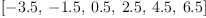 
\label{eq14}\left[ -{3.5}, \: -{1.5}, \:{0.5}, \:{2.5}, \:{4.5}, \:{6.5}\right]