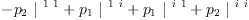 
\label{eq33}-{{p_{2}}\ {|^{\  1 \  1}}}+{{p_{1}}\ {|^{\  1 \  i}}}+{{p_{1}}\ {|^{\  i \  1}}}+{{p_{2}}\ {|^{\  i \  i}}}