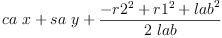 
\label{eq23}{ca \  x}+{sa \  y}+{\frac{-{{r 2}^{2}}+{{r 1}^{2}}+{{lab}^{2}}}{2 \  lab}}