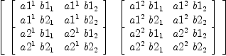 
\label{eq69}\left[ 
\begin{array}{cc}
{\left[ 
\begin{array}{cc}
{{a 1^{1}}\ {b 1_{1}}}&{{a 1^{1}}\ {b 1_{2}}}
\
{{a 1^{1}}\ {b 2_{1}}}&{{a 1^{1}}\ {b 2_{2}}}
