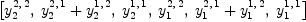 
\label{eq11}\left[{y_{2}^{2, \: 2}}, \:{{y_{2}^{2, \: 1}}+{y_{2}^{1, \: 2}}}, \:{y_{2}^{1, \: 1}}, \:{y_{1}^{2, \: 2}}, \:{{y_{1}^{2, \: 1}}+{y_{1}^{1, \: 2}}}, \:{y_{1}^{1, \: 1}}\right]