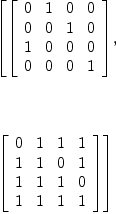 
\label{eq12}\begin{array}{@{}l}
\displaystyle
\left[{\left[ 
\begin{array}{cccc}
0 & 1 & 0 & 0 
\
0 & 0 & 1 & 0 
\
1 & 0 & 0 & 0 
\
0 & 0 & 0 & 1 
