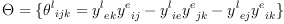 
\label{eq7}
\Theta = \{ {\theta^l}_{ijk} =  {y^l}_{ek} {y^e}_{ij} - {y^l}_{ie} {y^e}_{jk} - {y^l}_{ej} {y^e}_{ik} \}
