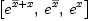 
\label{eq2}\left[{{e}^{{\overline x}+ x}}, \:{{e}^{\overline x}}, \:{{e}^{x}}\right]