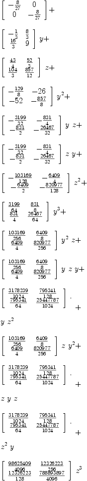 
\label{eq17}\begin{array}{@{}l}
\displaystyle
{\left[ 
\begin{array}{cc}
-{8 \over{27}}& 0 
\
0 & -{8 \over{27}}
