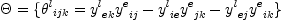 
\label{eq20}
\Theta = \{ {\theta^l}_{ijk} =  {y^l}_{ek} {y^e}_{ij} - {y^l}_{ie} {y^e}_{jk} - {y^l}_{ej} {y^e}_{ik} \}
