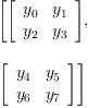 
\label{eq8}\begin{array}{@{}l}
\displaystyle
\left[{\left[ 
\begin{array}{cc}
{y_{0}}&{y_{1}}
\
{y_{2}}&{y_{3}}
