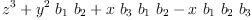 
\label{eq13}{{z}^{3}}+{{{y}^{2}}\ {b_{1}}\ {b_{2}}}+{x \ {b_{3}}\ {b_{1}}\ {b_{2}}}-{x \ {b_{1}}\ {b_{2}}\ {b_{3}}}