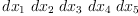 
\label{eq13}{dx_{1}}\ {dx_{2}}\ {dx_{3}}\ {dx_{4}}\ {dx_{5}}