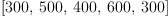 
\label{eq33}\left[{300}, \:{500}, \:{400}, \:{600}, \:{300}\right]
