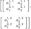 
\label{eq4}\begin{array}{@{}l}
\displaystyle
\left[{\left[ 
\begin{array}{cc}
{a_{1}^{1, \: 1}}&{a_{2}^{1, \: 1}}
\
{a_{1}^{2, \: 1}}&{a_{2}^{2, \: 1}}
