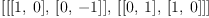 
\label{eq12}\left[{\left[{\left[ 1, \: 0 \right]}, \:{\left[ 0, \: - 1 \right]}\right]}, \:{\left[{\left[ 0, \: 1 \right]}, \:{\left[ 1, \: 0 \right]}\right]}\right]