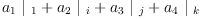
\label{eq17}{{a_{1}}\ {|_{\  1}}}+{{a_{2}}\ {|_{\  i}}}+{{a_{3}}\ {|_{\  j}}}+{{a_{4}}\ {|_{\  k}}}