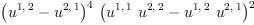 
\label{eq26}{{\left({u^{1, \: 2}}-{u^{2, \: 1}}\right)}^{4}}\ {{\left({{u^{1, \: 1}}\ {u^{2, \: 2}}}-{{u^{1, \: 2}}\ {u^{2, \: 1}}}\right)}^{2}}
