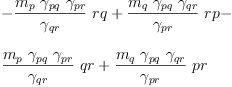 
\label{eq38}\begin{array}{@{}l}
\displaystyle
-{{\frac{{m_{p}}\ {��_{pq}}\ {��_{pr}}}{��_{qr}}}\  rq}+{{\frac{{m_{q}}\ {��_{pq}}\ {��_{qr}}}{��_{pr}}}\  rp}- 
\
\
\displaystyle
{{\frac{{m_{p}}\ {��_{pq}}\ {��_{pr}}}{��_{qr}}}\  qr}+{{\frac{{m_{q}}\ {��_{pq}}\ {��_{qr}}}{��_{pr}}}\  pr}
