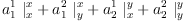 
\label{eq8}{{a_{1}^{1}}\ {|_{x}^{x}}}+{{a_{1}^{2}}\ {|_{y}^{x}}}+{{a_{2}^{1}}\ {|_{x}^{y}}}+{{a_{2}^{2}}\ {|_{y}^{y}}}
