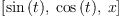 
\label{eq19}\left[{\sin \left({t}\right)}, \:{\cos \left({t}\right)}, \: x \right]