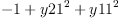 
\label{eq10}- 1 +{{y 21}^{2}}+{{y 11}^{2}}