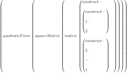 
\label{eq3}\left({quadraticForm \ {\left({squareMatrix \ {\left({matrix \ {\left({
\begin{array}{@{}l}
\displaystyle
construct \  \cdot 
\
\
\displaystyle
{\left({
\begin{array}{@{}l}
\displaystyle
construct \  \cdot 
\
\
\displaystyle
1 \  \cdot 
\
\
\displaystyle
2 
