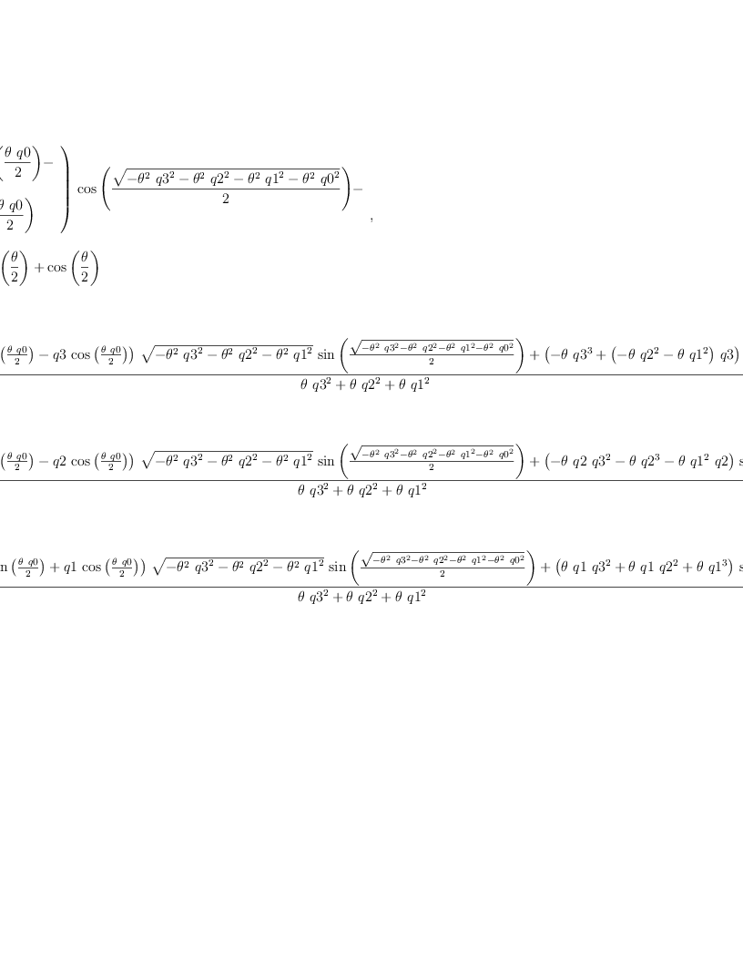 
\label{eq14}\begin{array}{@{}l}
\displaystyle
\left[{
\begin{array}{@{}l}
\displaystyle
{{\left({
\begin{array}{@{}l}
\displaystyle
{i \ {\sin \left({\frac{\theta \  q 0}{2}}\right)}}- 
\
\
\displaystyle
{\cos \left({\frac{\theta \  q 0}{2}}\right)}

