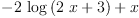 
\label{eq26}-{2 \ {\log \left({{2 \  x}+ 3}\right)}}+ x