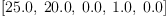 
\label{eq20}\left[{25.0}, \:{20.0}, \:{0.0}, \:{1.0}, \:{0.0}\right]