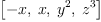 
\label{eq18}\left[ - x , \: x , \:{{y}^{2}}, \:{{z}^{3}}\right]