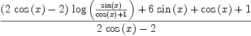 
\label{eq60}{{{\left({2 \ {\cos \left({x}\right)}}- 2 \right)}\ {\log \left({{\sin \left({x}\right)}\over{{\cos \left({x}\right)}+ 1}}\right)}}+{6 \ {\sin \left({x}\right)}}+{\cos \left({x}\right)}+ 1}\over{{2 \ {\cos \left({x}\right)}}- 2}