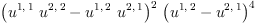 
\label{eq22}{{\left({{u^{1, \: 1}}\ {u^{2, \: 2}}}-{{u^{1, \: 2}}\ {u^{2, \: 1}}}\right)}^{2}}\ {{\left({u^{1, \: 2}}-{u^{2, \: 1}}\right)}^{4}}