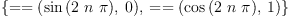 
\label{eq4}\left\{{= = \left({{\sin \left({2 \  n \  \pi}\right)}, \: 0}\right)}, \:{= = \left({{\cos \left({2 \  n \  \pi}\right)}, \: 1}\right)}\right\}