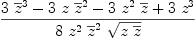 
\label{eq5}{{3 \ {{\overline z}^{3}}}-{3 \  z \ {{\overline z}^{2}}}-{3 \ {{z}^{2}}\ {\overline z}}+{3 \ {{z}^{3}}}}\over{8 \ {{z}^{2}}\ {{\overline z}^{2}}\ {\sqrt{z \ {\overline z}}}}