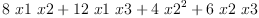 
\label{eq3}{8 \  x 1 \  x 2}+{{12}\  x 1 \  x 3}+{4 \ {{x 2}^{2}}}+{6 \  x 2 \  x 3}