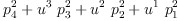 
\label{eq2}{p_{4}^{2}}+{{u^{3}}\ {p_{3}^{2}}}+{{u^{2}}\ {p_{2}^{2}}}+{{u^{1}}\ {p_{1}^{2}}}