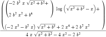 
\label{eq61}{\left(
\begin{array}{@{}l}
\displaystyle
{{\left({
\begin{array}{@{}l}
\displaystyle
-{2 \ {{b}^{2}}\  x \ {\sqrt{{{x}^{2}}+{{b}^{2}}}}}+ 
\
\
\displaystyle
{2 \ {{b}^{2}}\ {{x}^{2}}}+{{b}^{4}}
