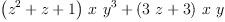 
\label{eq3}{{\left({{z}^{2}}+ z + 1 \right)}\  x \ {{y}^{3}}}+{{\left({3 \  z}+ 3 \right)}\  x \  y}