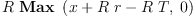 
\label{eq10}R \ {\hbox{\axiomType{Max}\ } \left({{x +{R \  r}-{R \  T}}, \: 0}\right)}