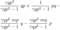 
\label{eq63}\begin{array}{@{}l}
\displaystyle
{{\frac{{�� qp}^{2}}{{{�� qp}^{2}}- 1}}\  qp}+{{\frac{1}{{{�� qp}^{2}}- 1}}\  pq}- 
\
\
\displaystyle
{{\frac{{{�� qp}^{2}}\  mp}{{{�� qp}^{2}}- 1}}\  q}-{{\frac{{{�� qp}^{2}}\  mq}{{{�� qp}^{2}}- 1}}\  p}
