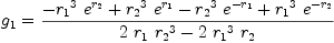 
\label{eq39}{g_{1}}={{-{{{r_{1}}^{3}}\ {{e}^{r_{2}}}}+{{{r_{2}}^{3}}\ {{e}^{r_{1}}}}-{{{r_{2}}^{3}}\ {{e}^{-{r_{1}}}}}+{{{r_{1}}^{3}}\ {{e}^{-{r_{2}}}}}}\over{{2 \ {r_{1}}\ {{r_{2}}^{3}}}-{2 \ {{r_{1}}^{3}}\ {r_{2}}}}}