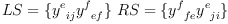 
\label{eq32}
LS = \{ {y^e}_{ij} {y^f}_{ef} \} \
RS = \{ {y^f}_{fe} {y^e}_{ji} \}
