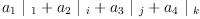 
\label{eq11}{{a_{1}}\ {|_{\  1}}}+{{a_{2}}\ {|_{\  i}}}+{{a_{3}}\ {|_{\  j}}}+{{a_{4}}\ {|_{\  k}}}