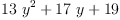 
\label{eq9}{{13}\ {{y}^{2}}}+{{17}\  y}+{19}