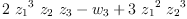 
\label{eq10}{2 \ {{z_{1}}^{3}}\ {z_{2}}\ {z_{3}}}-{w_{3}}+{3 \ {{z_{1}}^{2}}\ {{z_{2}}^{3}}}