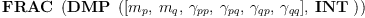 
\label{eq9}\hbox{\axiomType{FRAC}\ } \left({\hbox{\axiomType{DMP}\ } \left({{\left[{m_{p}}, \:{m_{q}}, \:{��_{pp}}, \:{��_{pq}}, \:{��_{qp}}, \:{��_{qq}}\right]}, \: \hbox{\axiomType{INT}\ }}\right)}\right)