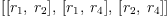 
\label{eq3}\left[{\left[{r_{1}}, \:{r_{2}}\right]}, \:{\left[{r_{1}}, \:{r_{4}}\right]}, \:{\left[{r_{2}}, \:{r_{4}}\right]}\right]