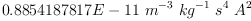 
\label{eq21}{0.8854187817 E - 11}\ {{{m}^{- 3}}\ {{kg}^{- 1}}\ {{s}^{4}}\ {{A}^{2}}}