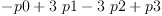 
\label{eq8}- p 0 +{3 \  p 1}-{3 \  p 2}+ p 3