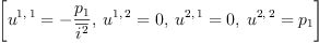 
\label{eq32}\left[{{u^{1, \: 1}}= -{\frac{p_{1}}{\overline{i^{2}}}}}, \:{{u^{1, \: 2}}= 0}, \:{{u^{2, \: 1}}= 0}, \:{{u^{2, \: 2}}={p_{1}}}\right]